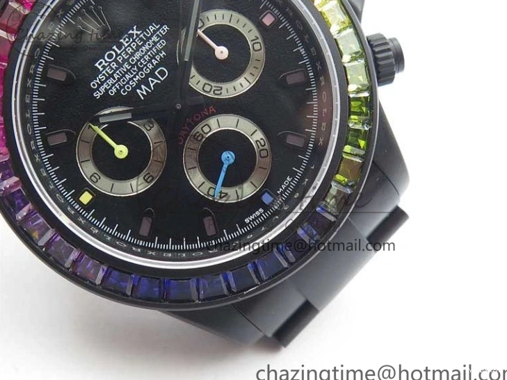 Crystal Bracelet on A7750 Black Edition Rainbow PVD Blaken Best Bezel Dial VR PVD Daytona V2 1226